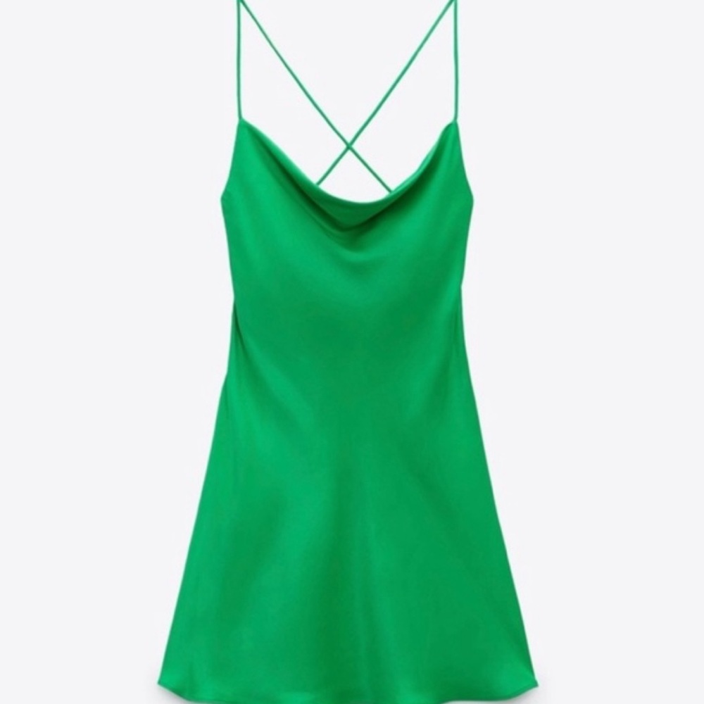 Zara satin like effect green backless mini dress